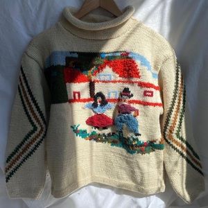 Vintage Handknit Intarsia Wool Sweater